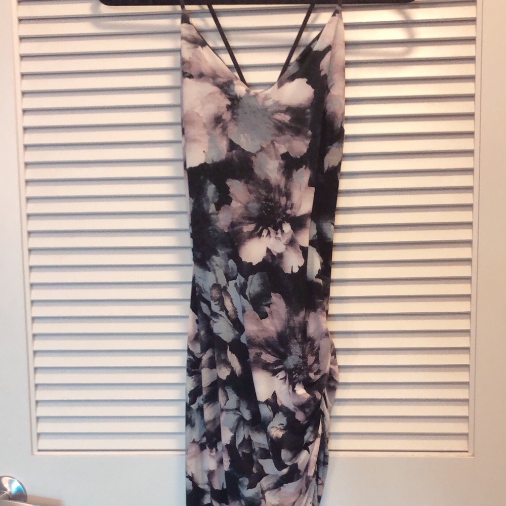 Black/pink/white spaghetti strap midi dress